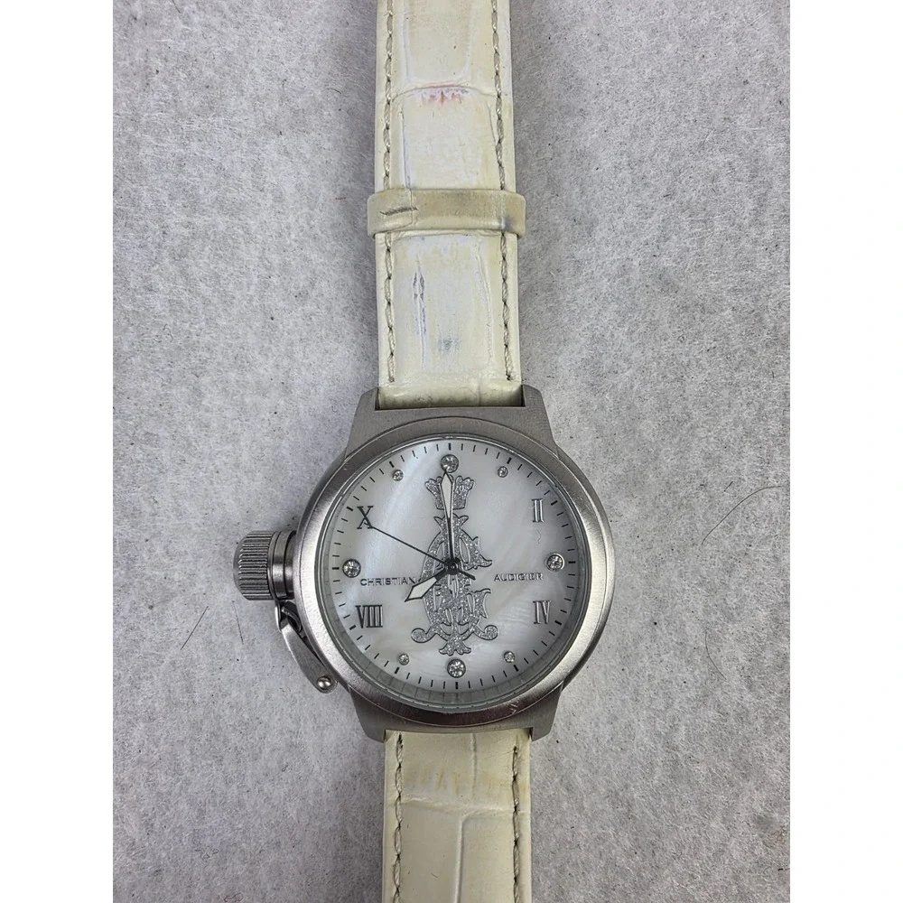 Vintage‎ Christian Audigier Men's Watch Ed Hardy White Genuine Leather INT-314